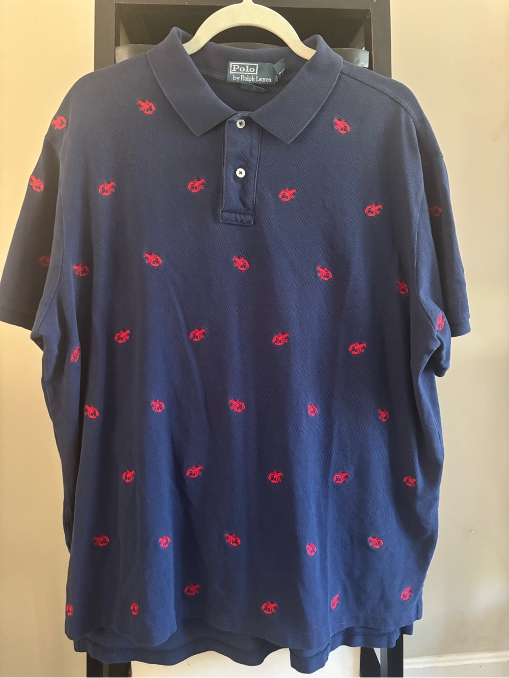 POLO by Ralph Lauren Navy Polo with Red Embroidered Lobster Pattern Mens XXL